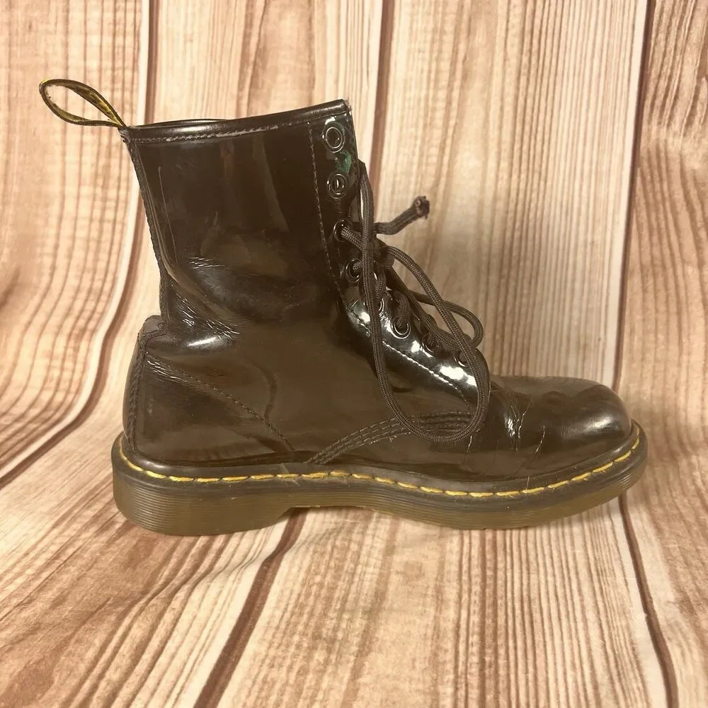 Dr. Martens 1460 Black Patent Leather 8 Hole Lace-Up Unisex Boots Shoes Size 8